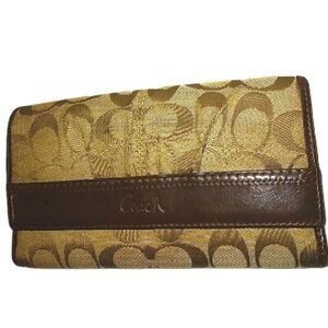 GUC Classic COACH Signature Mahogany/Khaki Large Checkbook Wallet~Rare